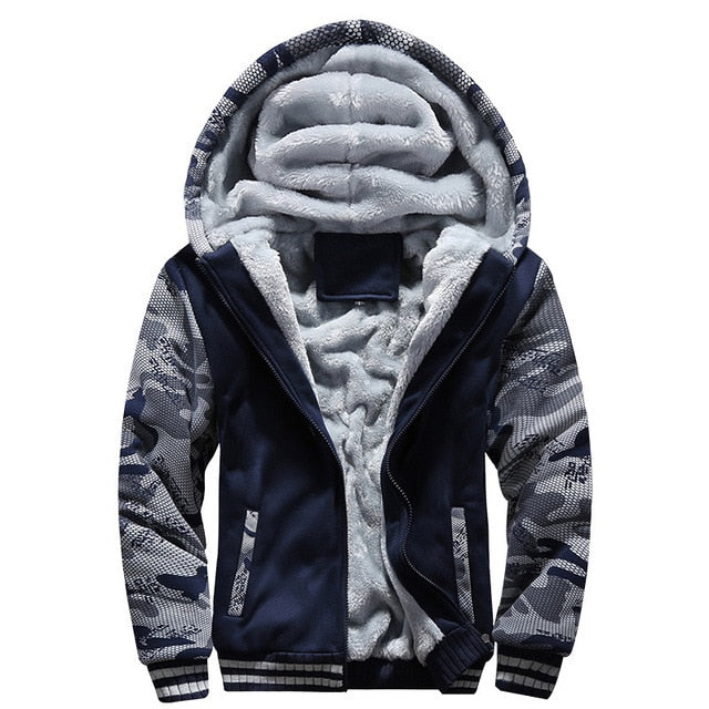 Men Jacket Camouflage Thicken Jackets Hooded Fleece Long Sleeve Down Jacket