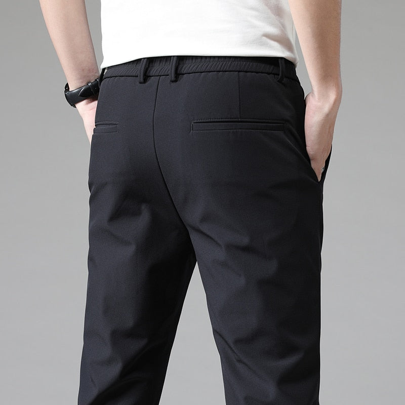 Men's Casual Pants Thin Business Slim Fit Elastic Waist Jogger Classic Trousers