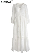 Vintage Chic Women White  Beach Long Bohemian Maxi Dress