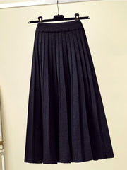 Fashion Knitted Midi Long Pleated Skirt Women