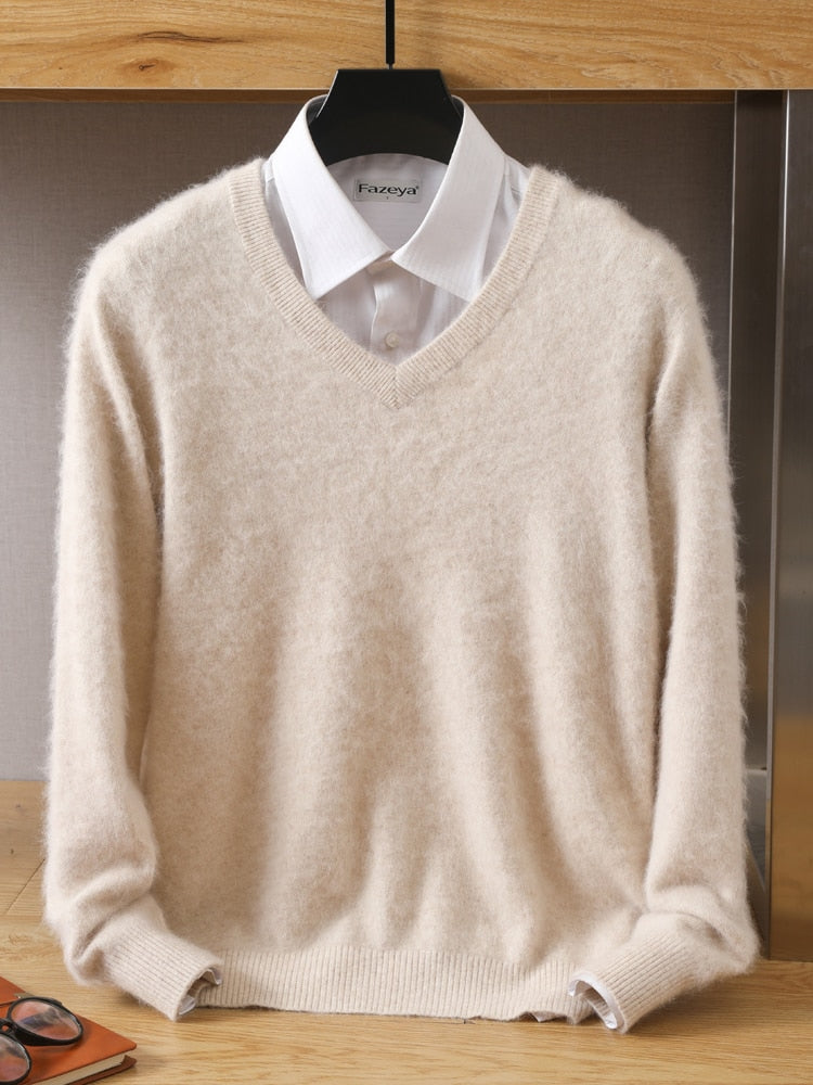 Men's Sweater V-Neck Pullovers Knit Sweater Tops Long Sleeve High-End Jumpers