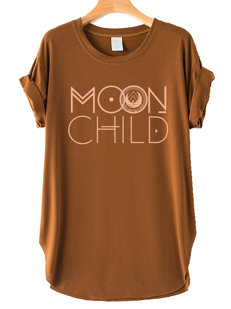 T Shirts Moon Child Print Drop-shoulder Vintage Tee Shirt