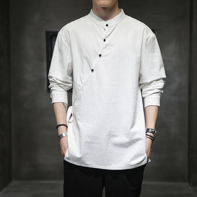 Mens Chinese Style Shirt Linen Tang Suit Stand-Up Collar tops