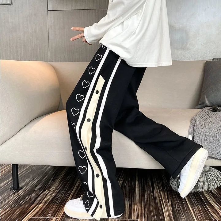 Wide leg Pants Men Side Split Baggy Pants Loose Sport Casual Trousers Sweatpants