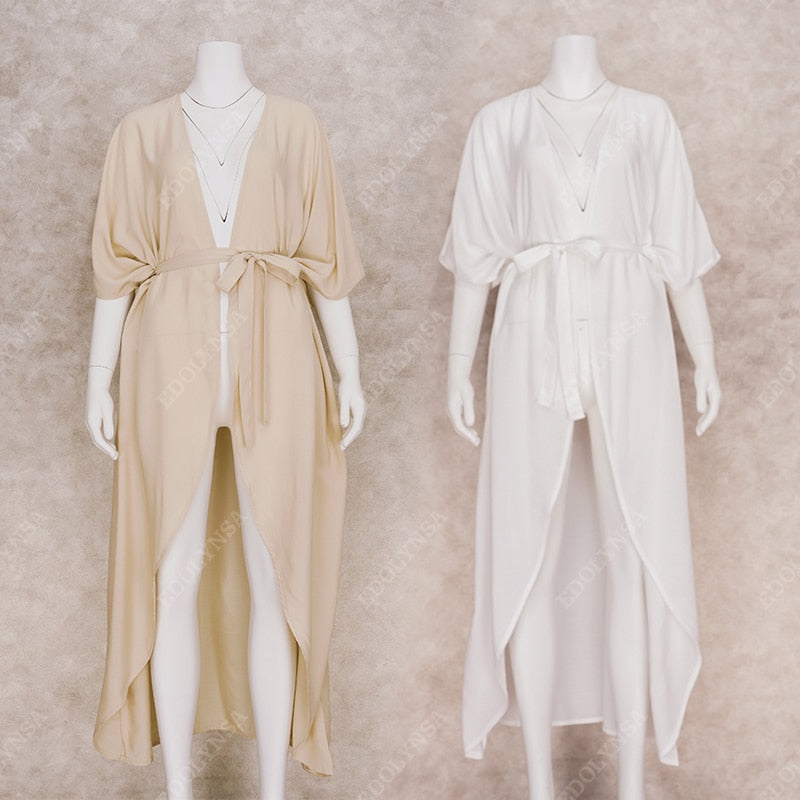 Bikini Cover-ups Retro Long Kimono Dress White Tunic