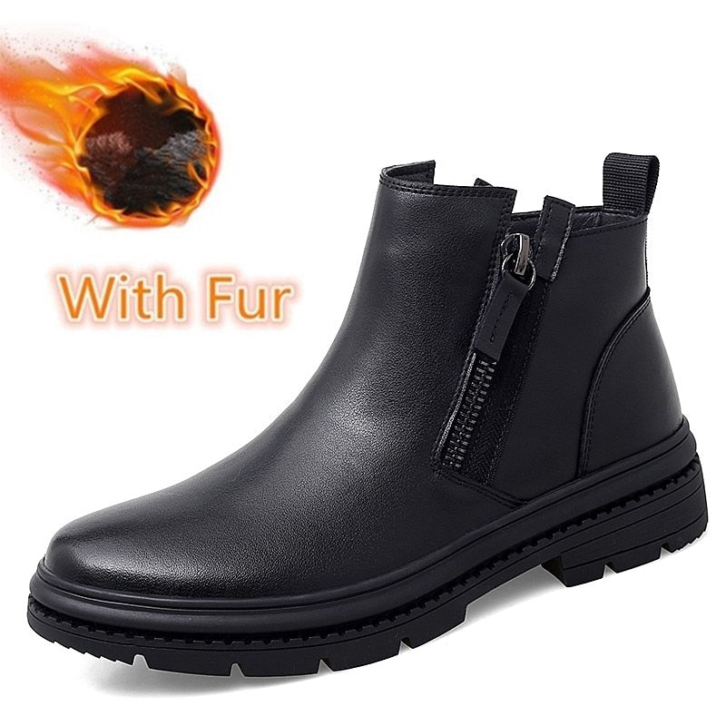 Winter Boots Fur Warm Shoes Designer Men Zipper Business Footwear