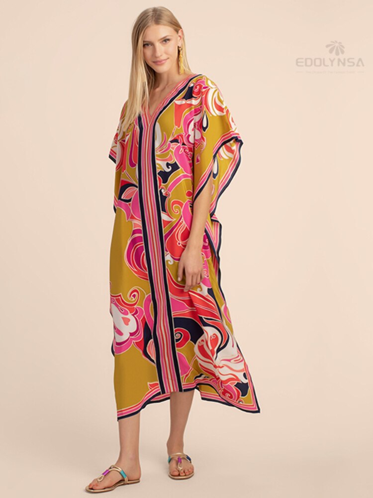 Long Kaftan Bohemian Printed Bikini Cover-ups