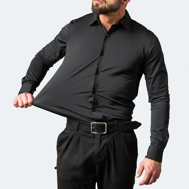 elastic force non-iron men long-sleeved business casual shirt