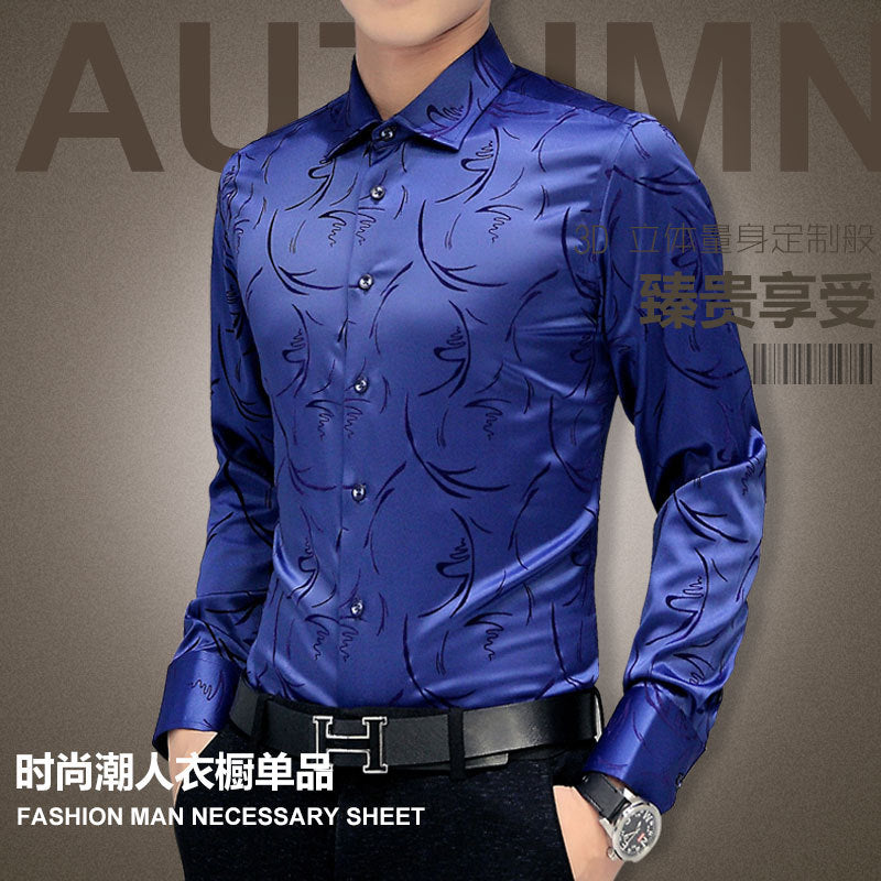 Men Shirts Dress Long Sleeve Shirt Silk Tuxedo Shirt