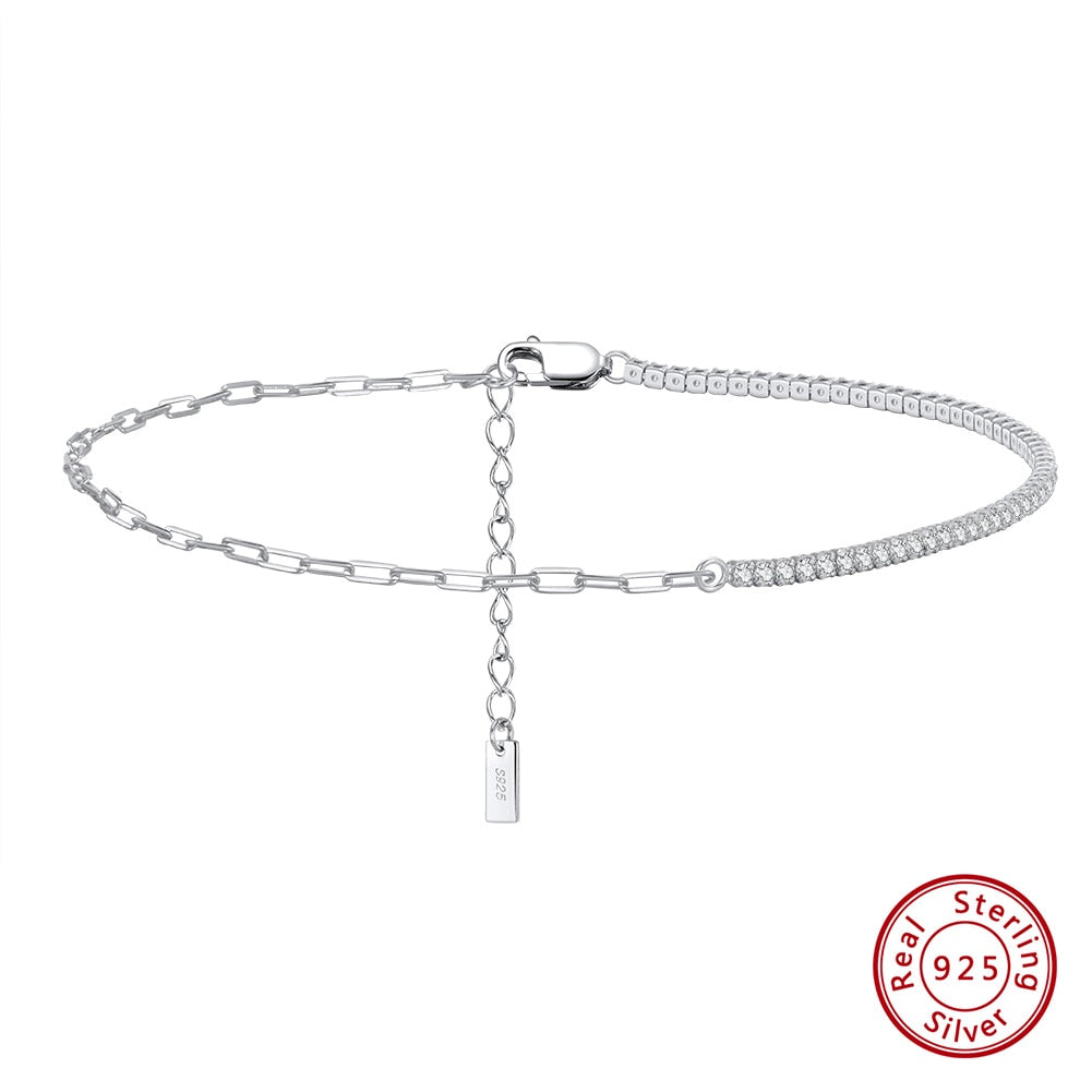 Sparkle Mirror Link Chain Anklet Women Silver Summer Foot Chain