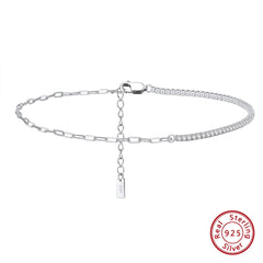 Sparkle Mirror Link Chain Anklet Women Silver Summer Foot Chain