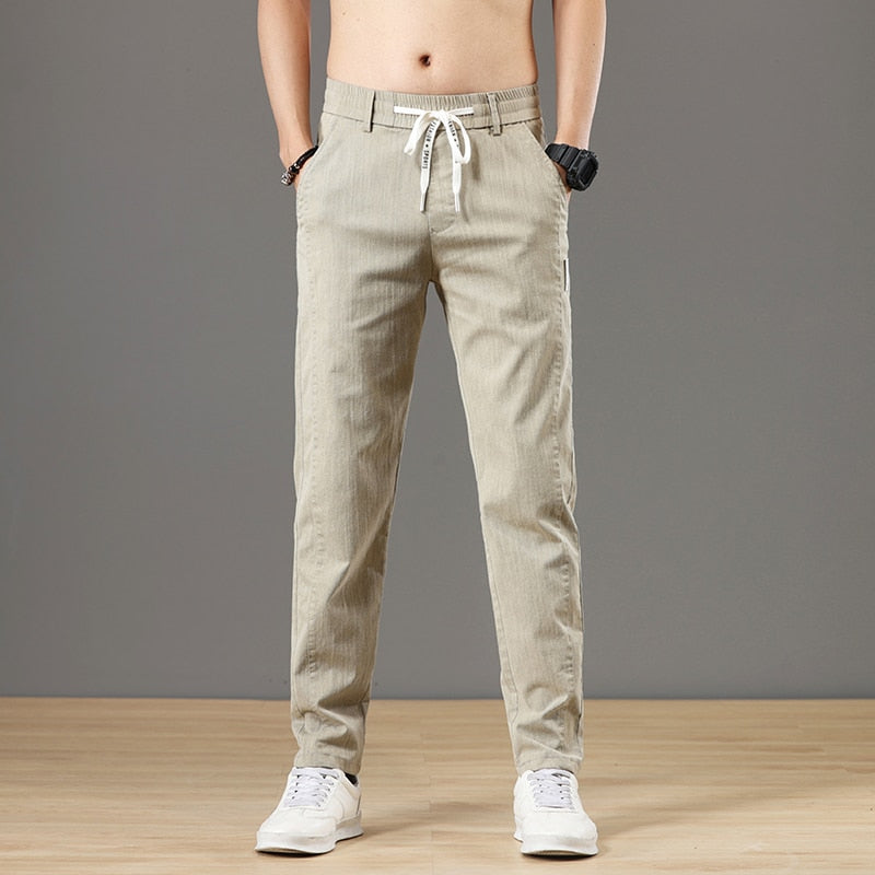 Men's Pants Classic Drawstring Elastic Waist Jogging Thin Casual Cargo Trousers