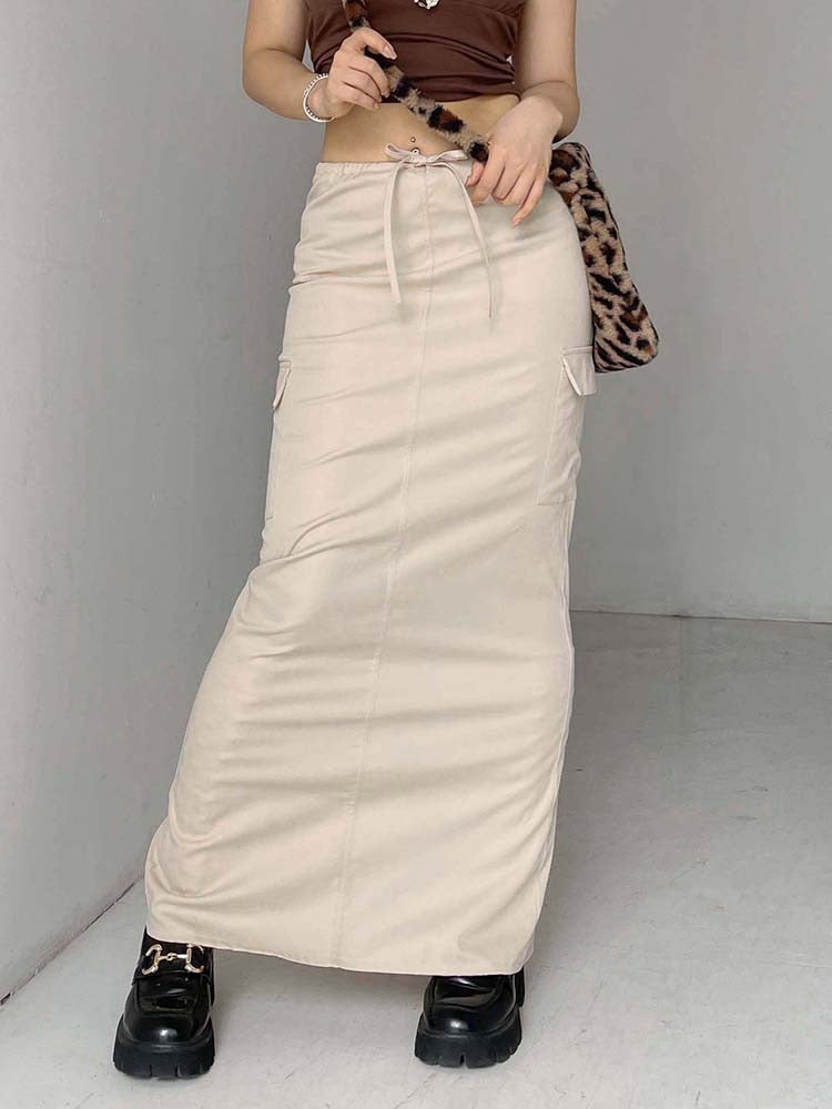 Streetwear Solid Cargo Long Skirts Fairycore Straight