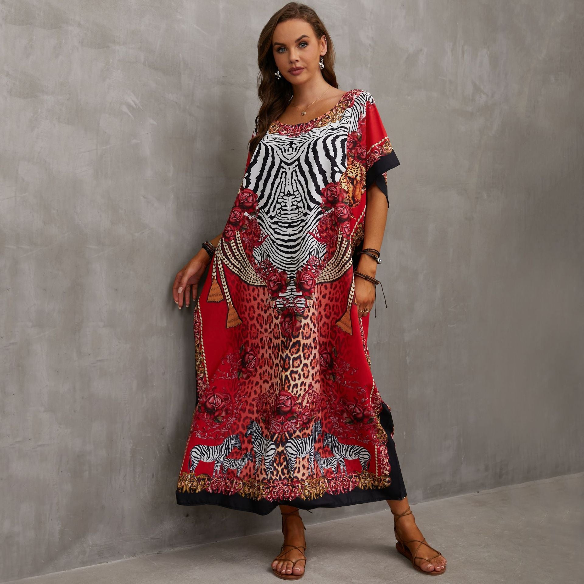 Bohemian Printed Loose Kaftan Casual Summer Vacation Maxi Dress