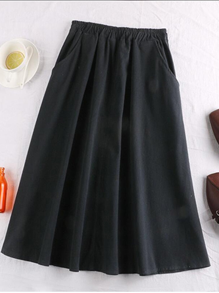 Midi Summer Skirt Women 2021 Fashion Korean Pocket A-line