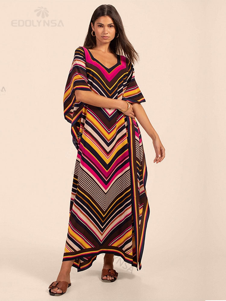 Long Kaftan Bohemian Printed Bikini Cover-ups