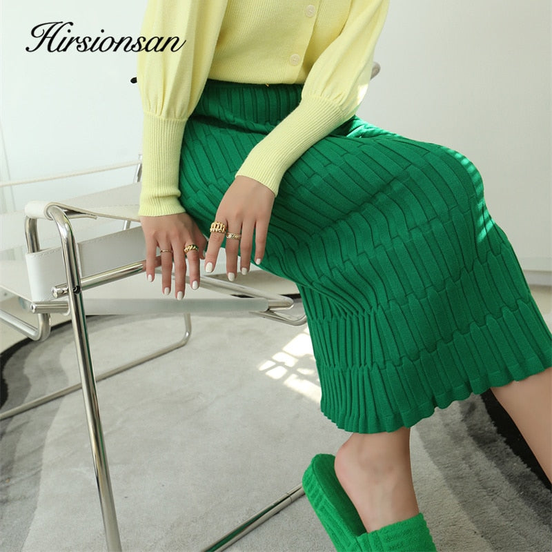 Solid Elastic Straight Knitted Winter Warm All-match Skirts