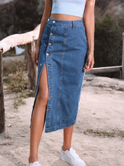 Single Breasted Knee Length Denim Skirt