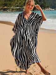 Zebra Striped Bikini Cover-ups Casual V-neck Side Split