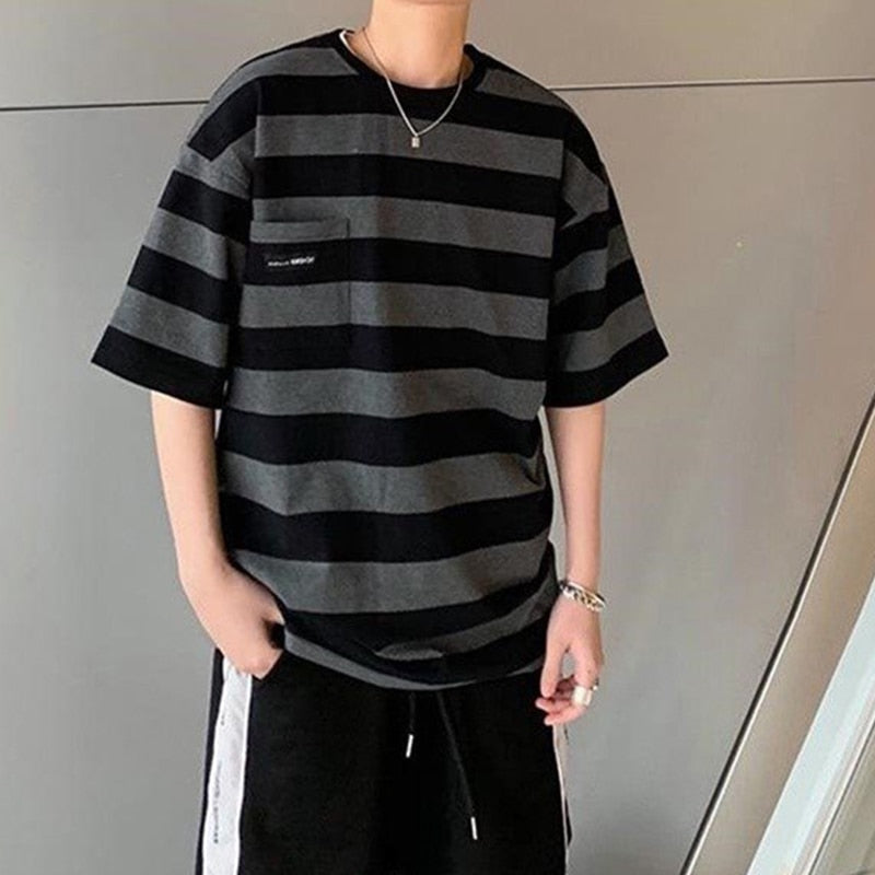 Oversized High Street Stripe T-Shirt Long Sleeves Streetwear