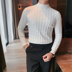 Turtleneck Simple Slim Sweater Men High Collar Casual Pullovers Knit Shirt