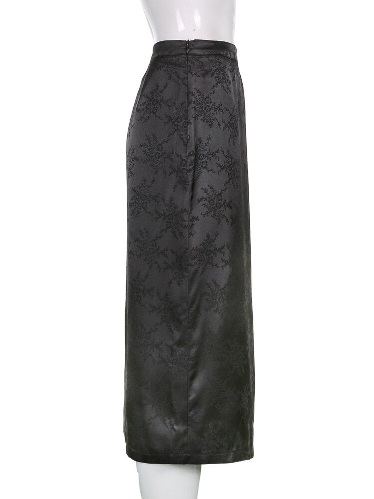 Chinese Style Fashion Jacquard Summer Skirt Black Vintage