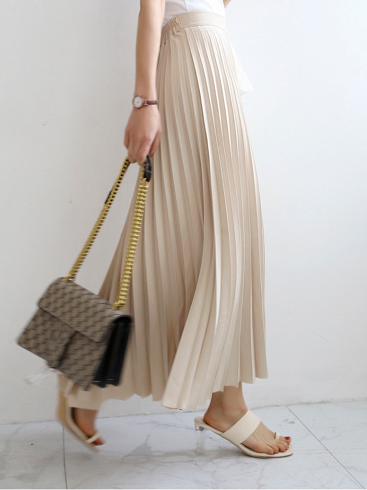 Elegant Chic Solid Pleated Skirt High Waist Luxury Fashion