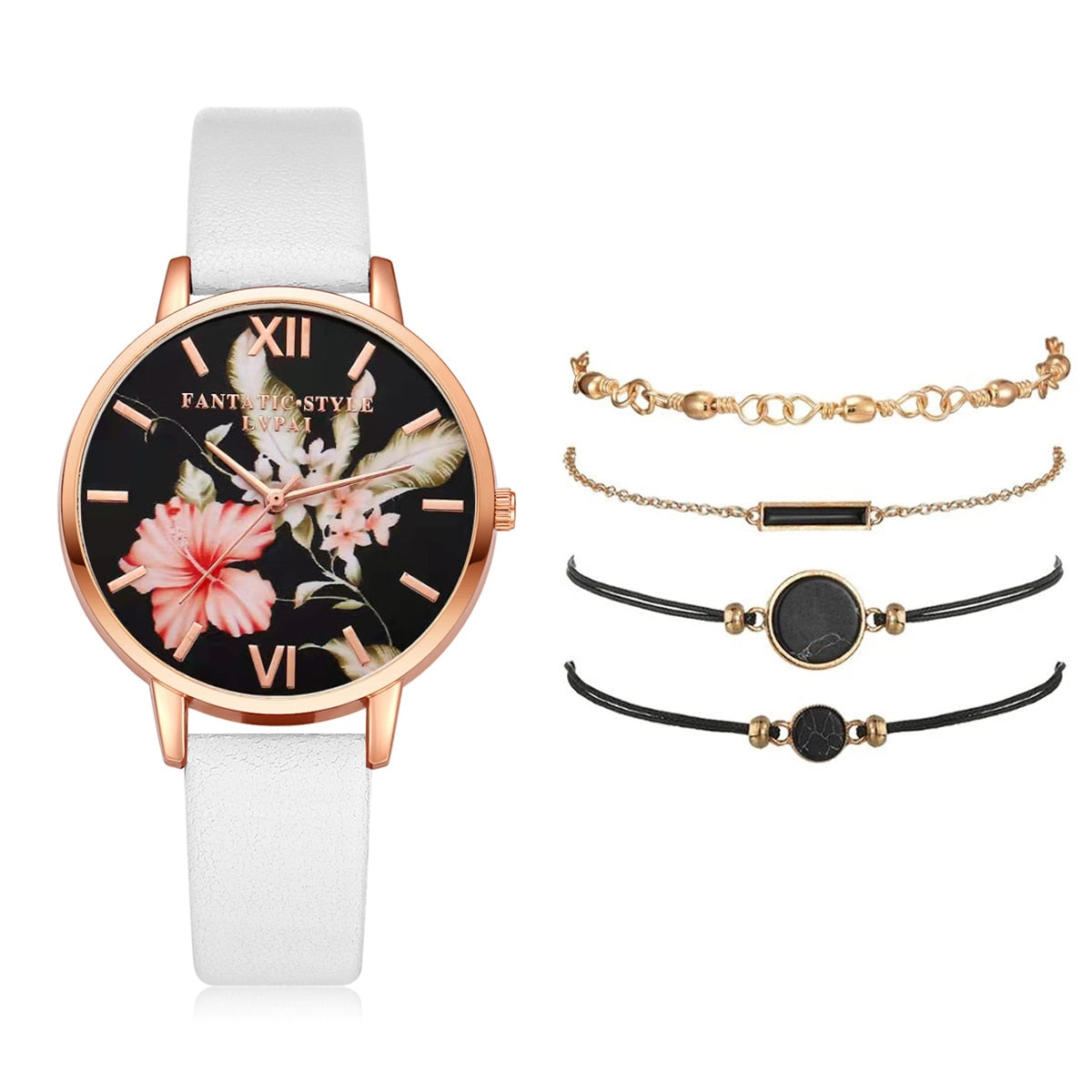 Watch Set Women 5pcs Woman Quartz Wristwatch Leather Ladies Bracelet