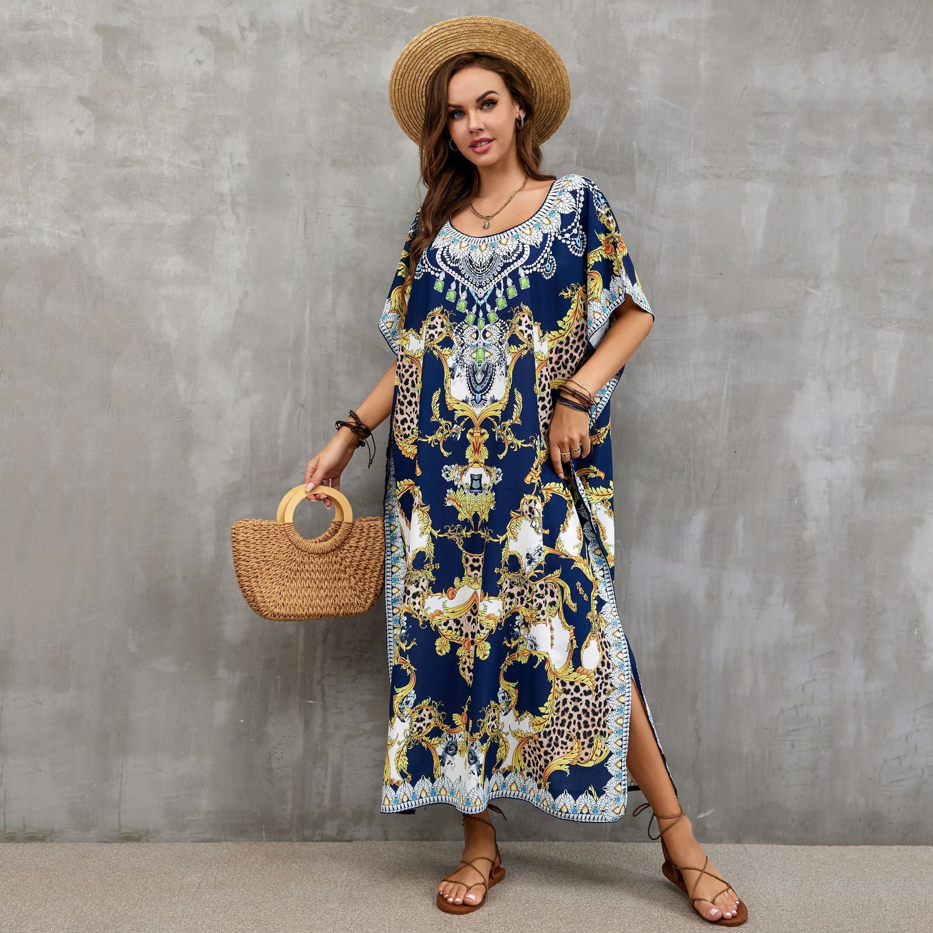 Bohemian Printed Loose Kaftan Casual Summer Vacation Maxi Dress