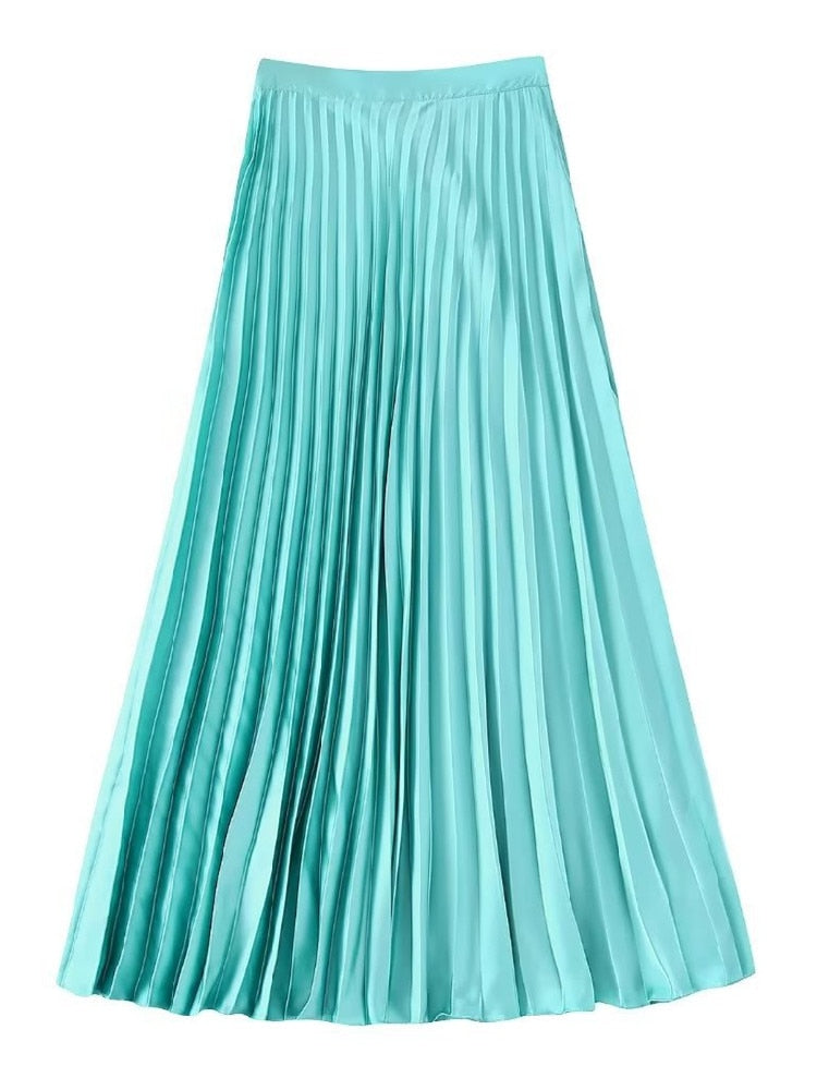 Satin Pleated Midi Skirt Asymmetrical Swing Skirts Beach