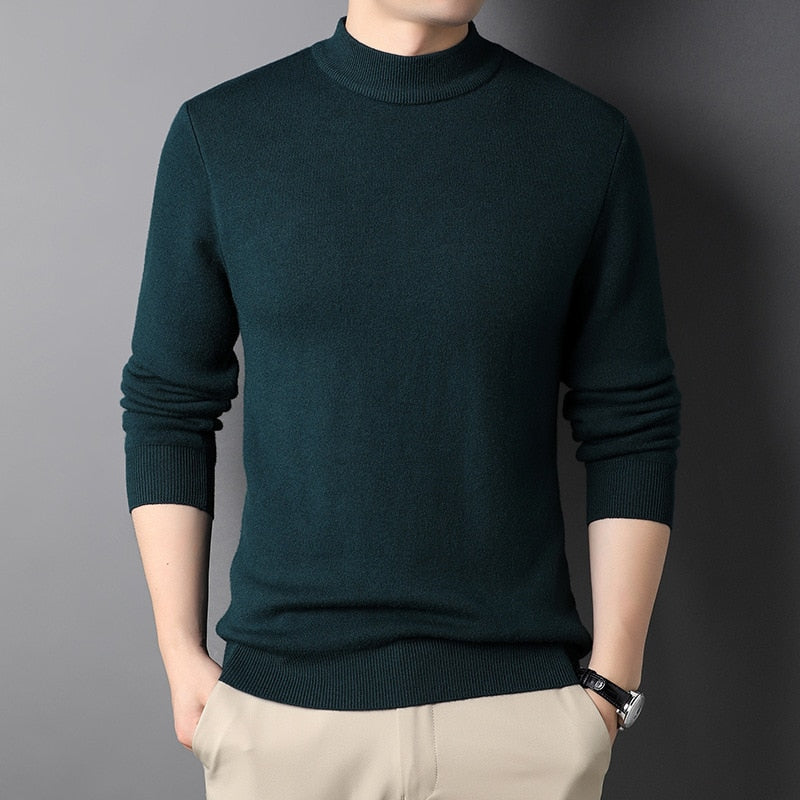 Sweater Warm Men Half Turtleneck Pullover Thickening Middle-aged Long-sleeved Top