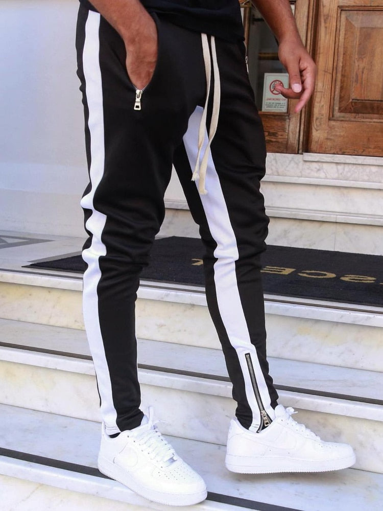 Mens Joggers Casual Pants Sports Zipper Drawstring Pants Trousers