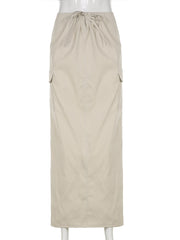Streetwear Solid Cargo Long Skirts Fairycore Straight
