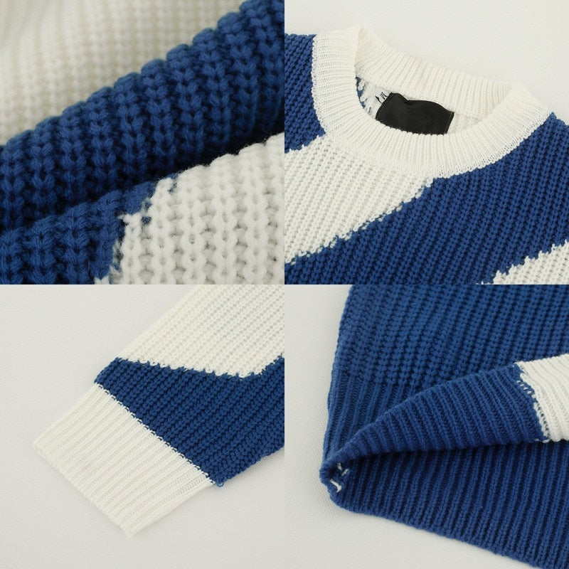 O-Neck Knit Sweater Men Cow Patchwork Pullover Men Loose Sweater