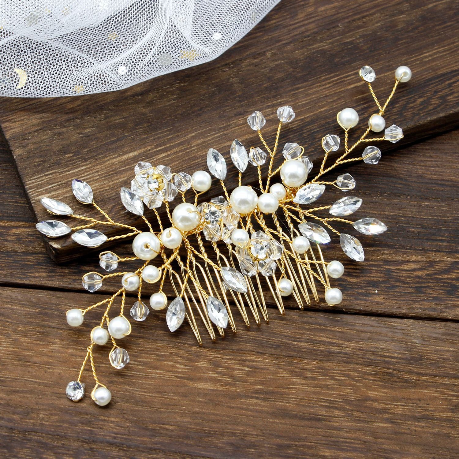 Silver Color Pearl Rhinestone Wedding Hair Combs Bridal Jewelry