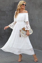 long  boho dress off the shoulder beach sundress Flare long sleeve