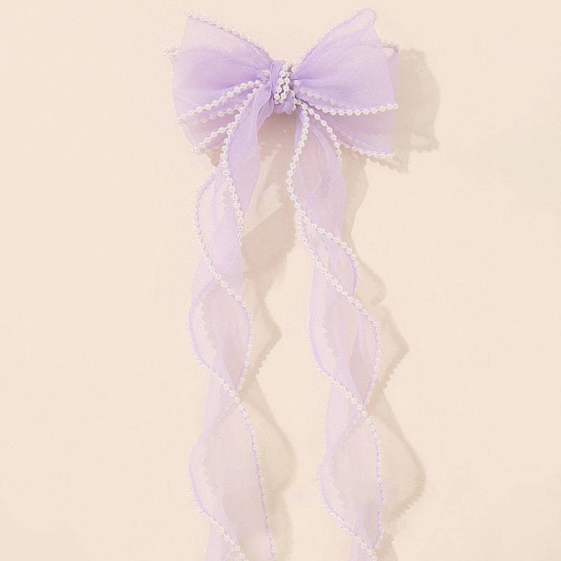 White Oversize Bow Hairpin Net Yarn  Bowknot Ribbon Hair Clip