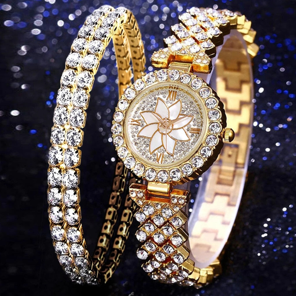 Rose Gold Watch Fashion Ladies Quartz Diamond Wristwatch Elegant