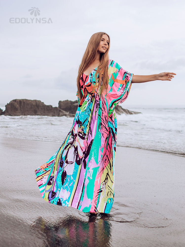 Boho Quick-drying Long Kaftan Bikini Cover-ups Retro