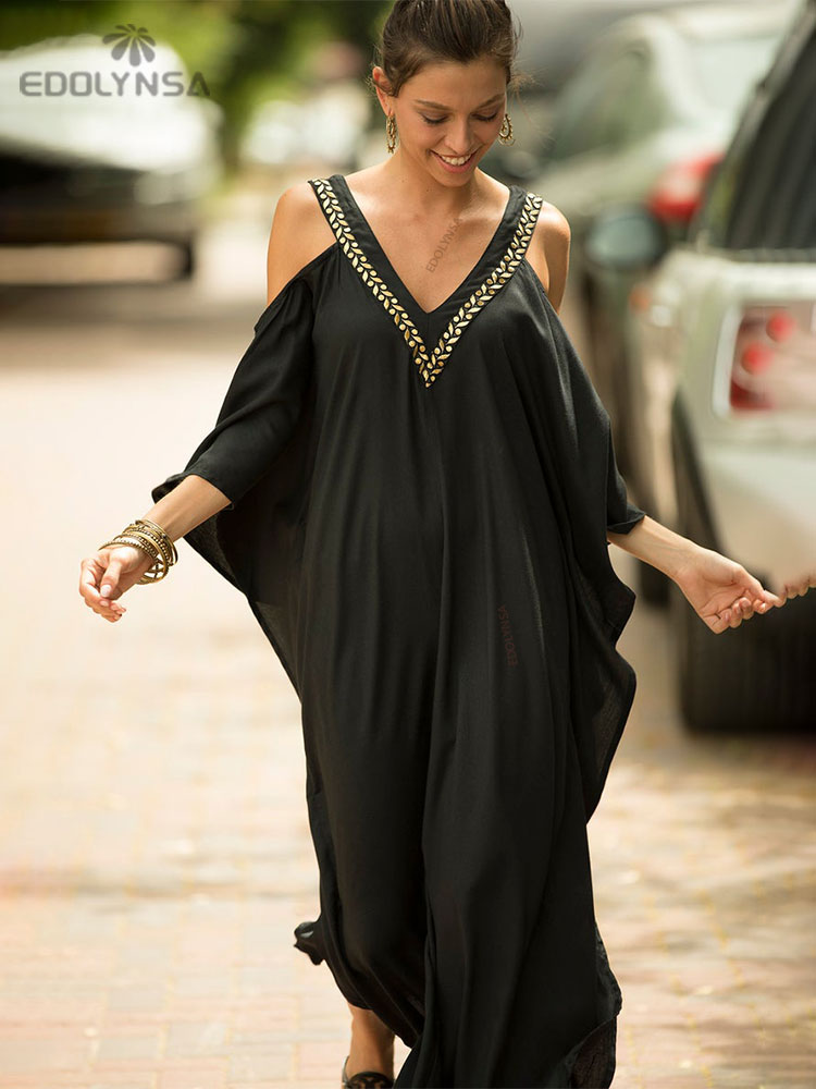 Elegant Black Kaftan Beach Tunic  Beach Cover up