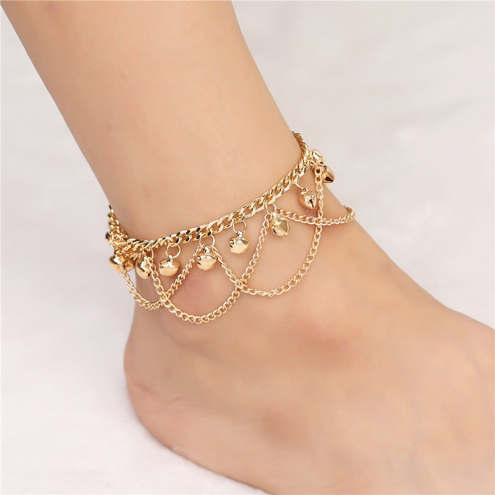 Tassel Bell Anklet Bracelets Gold Foot Chain Charm Beach Anklets