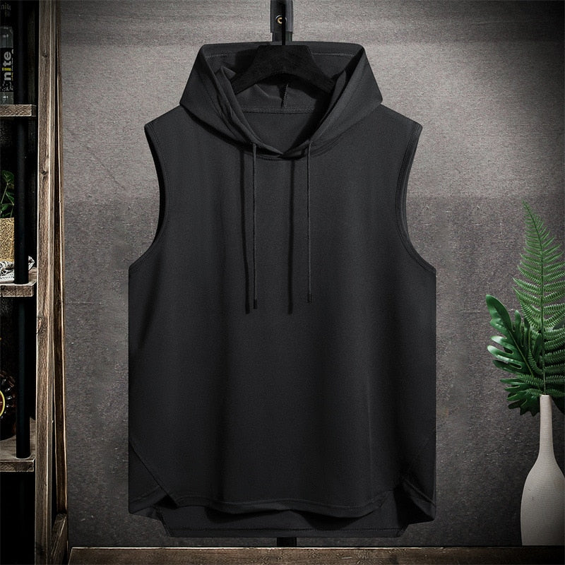 Hooded T shirt Men Half Sleeve Pullover Top Soft Loose T-shirt Sleeveless Tops