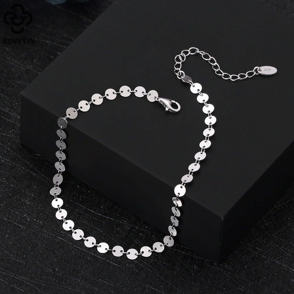 Sparkle Mirror Link Chain Anklet Women Silver Summer Foot Chain