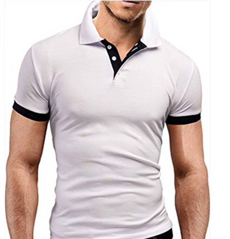 Men T-shirt Lapel Casual Short-sleeved Stitching Men T-shirt Pullover Top