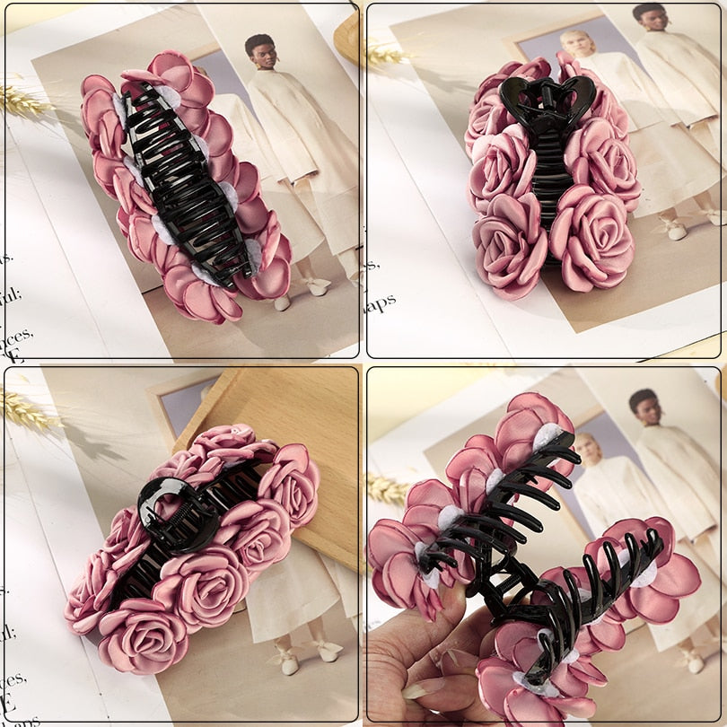 Fashion Cloth Art Rose Flower Hair Claw Women