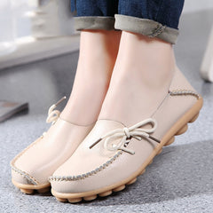 Flats Shoes Loafers Leather Female Slip on Ballet Bowtie Low-top