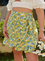 Boho Chiffon Mini Skirt Women Summer Elastic Waist Bow Belt Chic