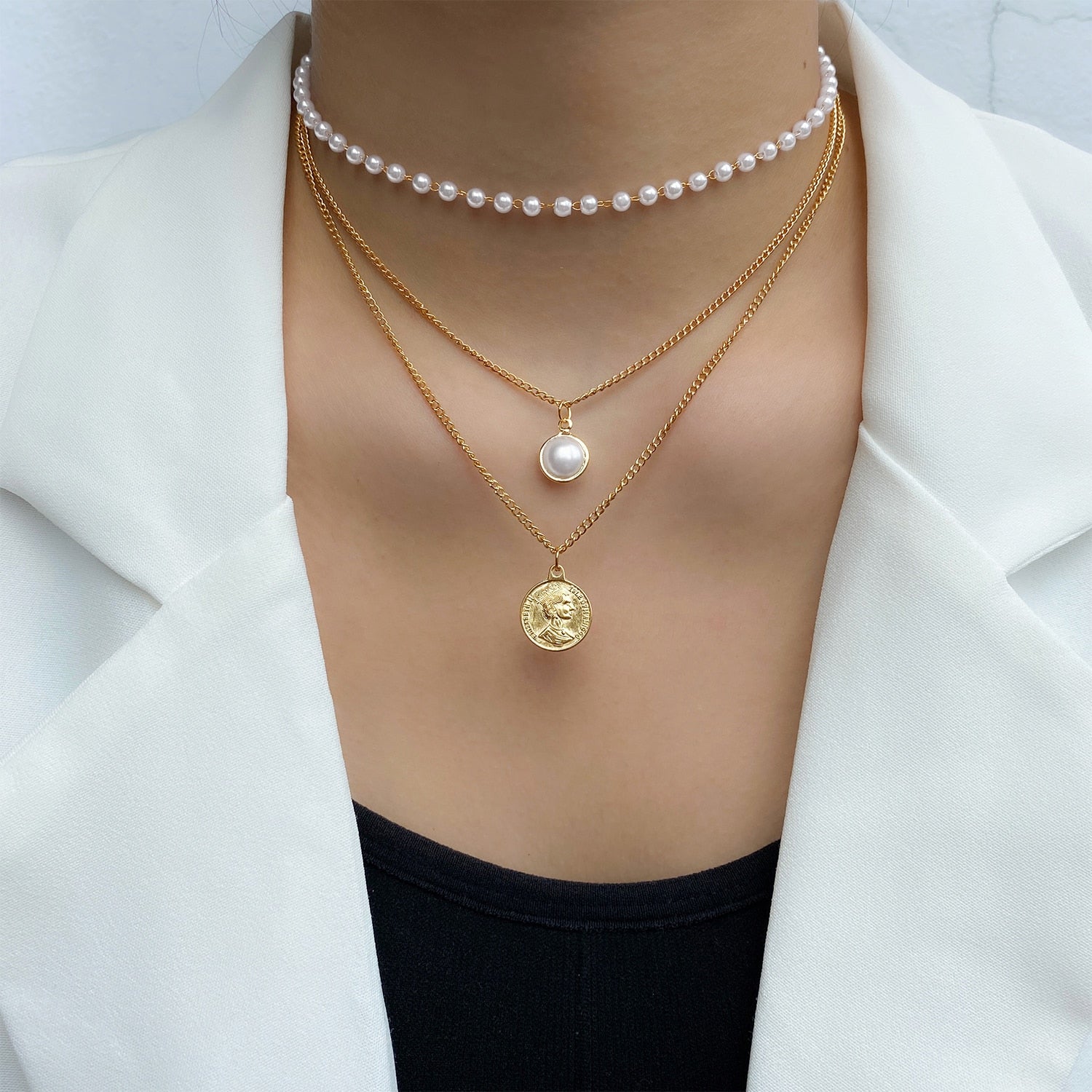 Dainty Pearl Flower Bow-knot Choker Necklace Long Chain Pearl Heart