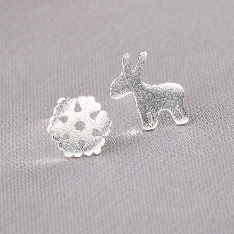 Silver Needles Lovely Mini Stud Earrings Women Cute Heart Star Moon