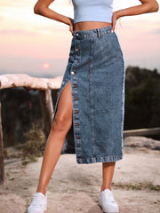 Single Breasted Knee Length Denim Skirt